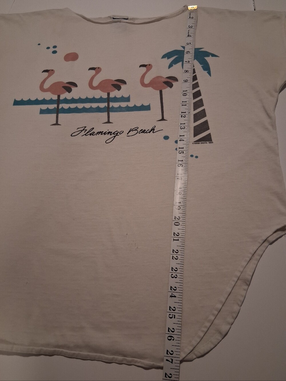 VTG 80s OP Ocean Pacific Flamingo Beach One Size T-Shirt Retro Surf Beach Distre - Picture 11 of 11